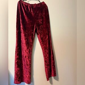 Red Velvet Wide Leg Pants with Luxurious Sheen